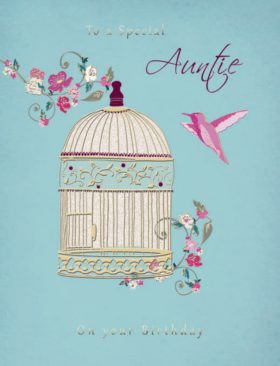 Auntie Hanging Bird Cage Birthday Card