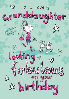 Granddaughter Walking Poodle Birthday Card