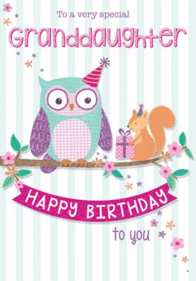 Granddaughter Owl Squirrel Birthday Card