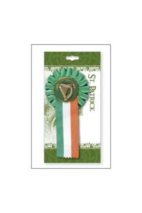 St Patricks Day Ribbon with Celtic Cross and Medal Pin Badge 