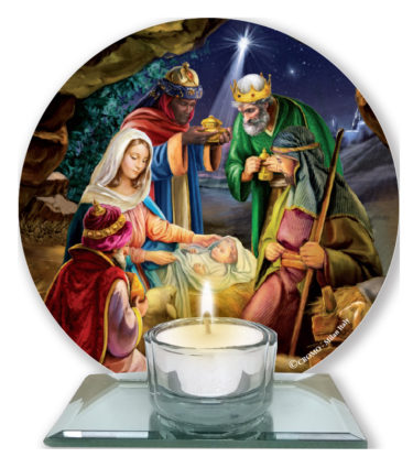 Glass Votive Light Holder Nativity 87431