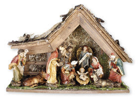 Nativity Set With Wood Stable 89893