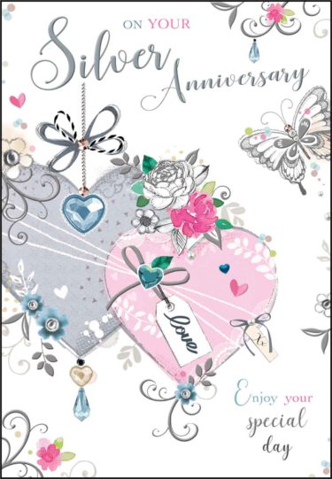 Silver Anniversary Card Hearts