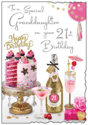 Granddaughter 21st Birthday Card Cake Stand