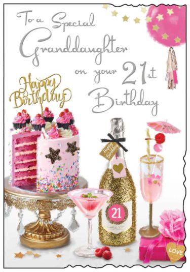 Granddaughter 21st Birthday Card Cake Stand